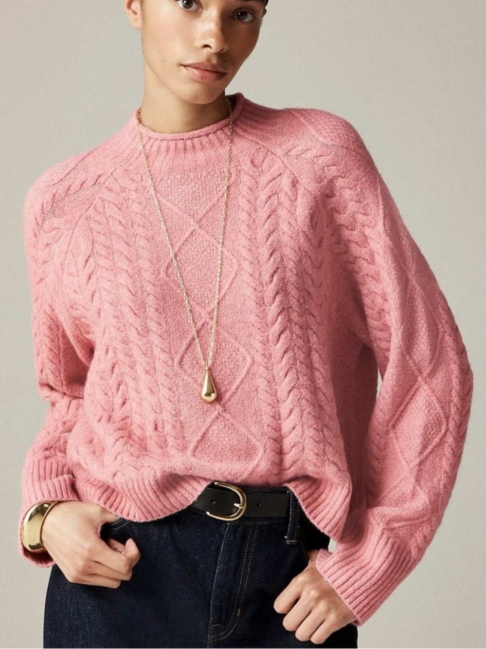J. Crew Cable-knit Rollneck Sweater in Supersoft Yarn Size Small Dusty Pink